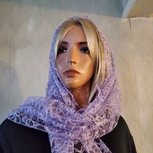Lavender‎ Lace Oblong Rectangle Mantilla Chapel Veil Modesty Head Covering